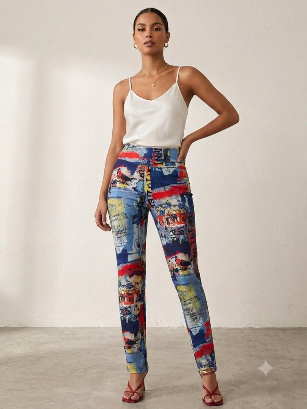 Frank Lyman Abstract Print Pull-On Pants | Artistic Graffiti Wearable Art Pants